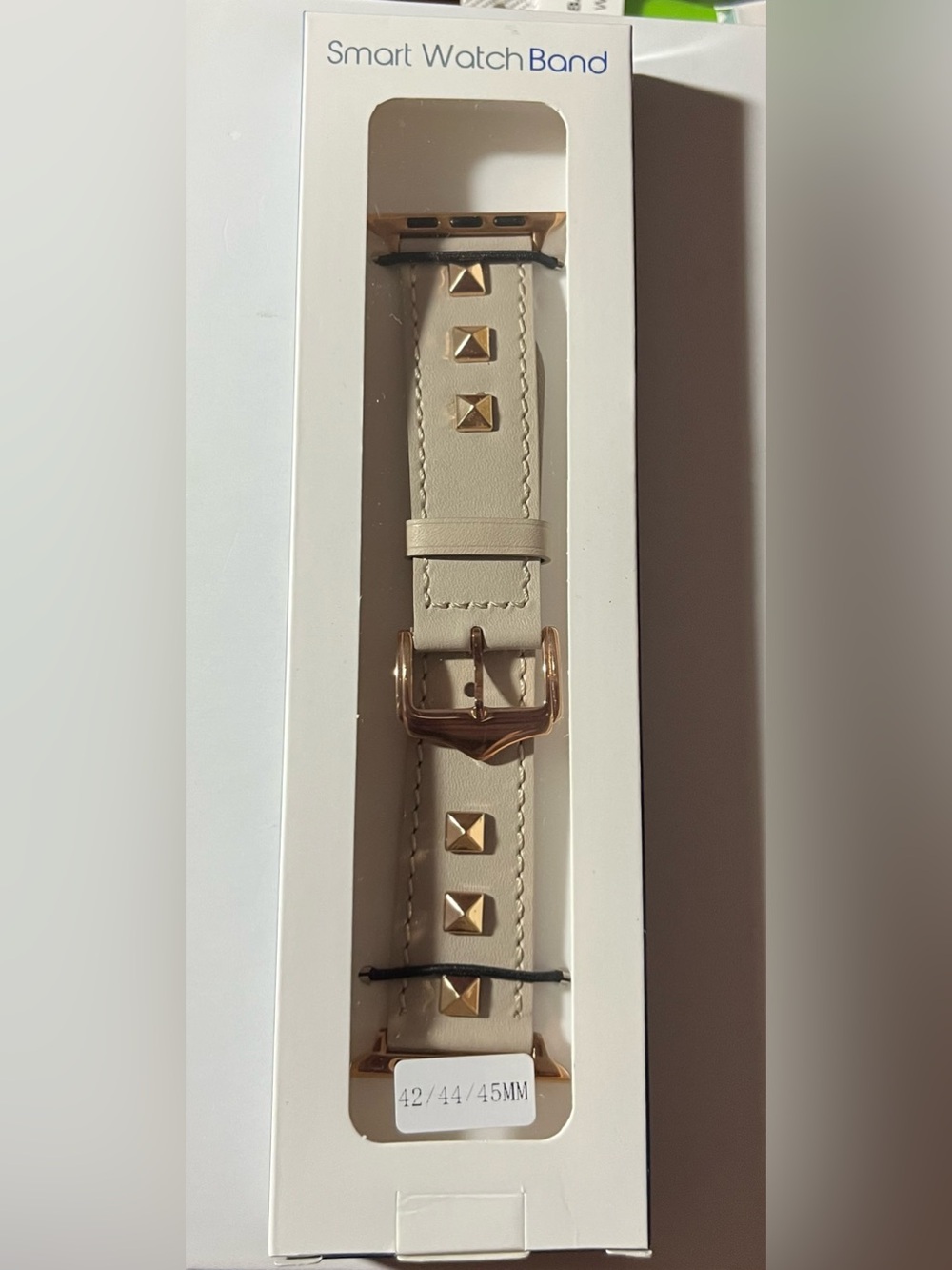 Beige Leather-like - Studded Watch band with Gold tone hardware
